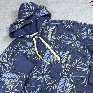 Life Is Good Hoodie Mens XL Blue Tropical Leaf Print Pullover Fleece Sweatshirt